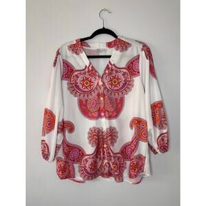 Collection by Cezele Paisley Hot Pink Orange Flowy Top Button Down Small Size S